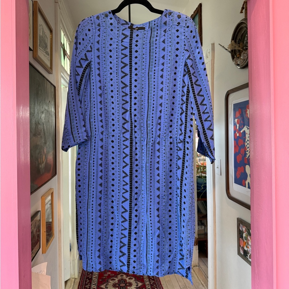 Tibi Blue and Black Geometric Long Sleeve Dress